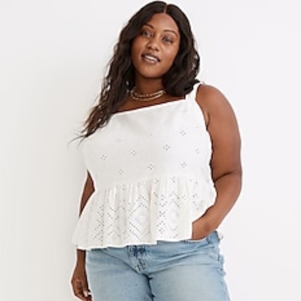 NWT Madewell size 1X Plus Rosalie Tie-Strap Top in White Geo Eyelet Sweet Summer - Picture 7 of 12